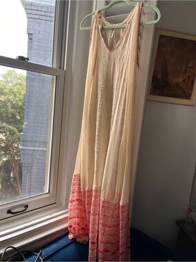 Free People Cream Maxi Dress with Red Hem